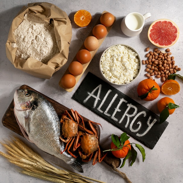 Free photo view of allergens commonly found in food