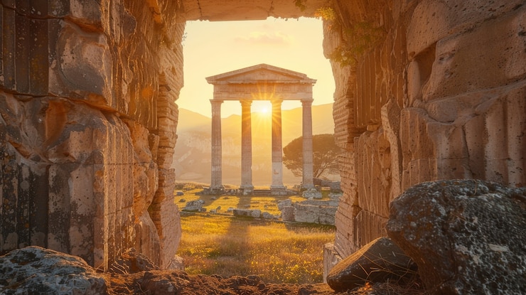 Free Photo view of ancient greek architecture with temple structure