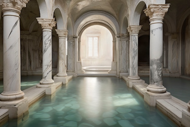 Vista dell'antico palazzo romano con piscina