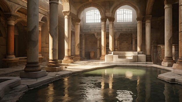 プール が ある 古代 ローマ の 宮殿 の 景色