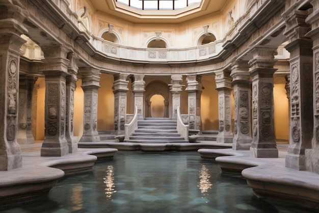 Vista dell'antico palazzo romano con piscina