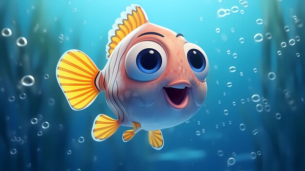 View of animated cartoon 3d fish