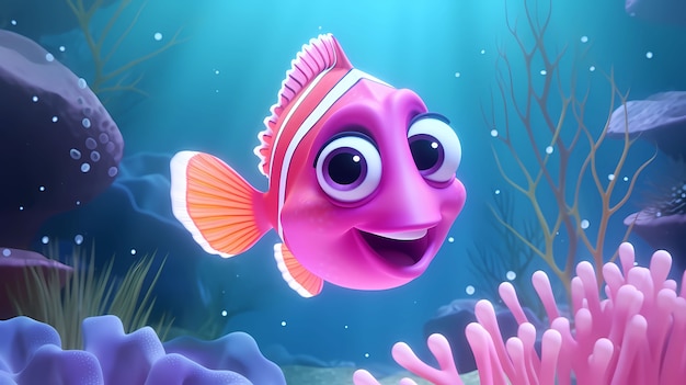 View of animated cartoon 3d fish
