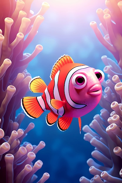 Free photo view of animated cartoon 3d fish