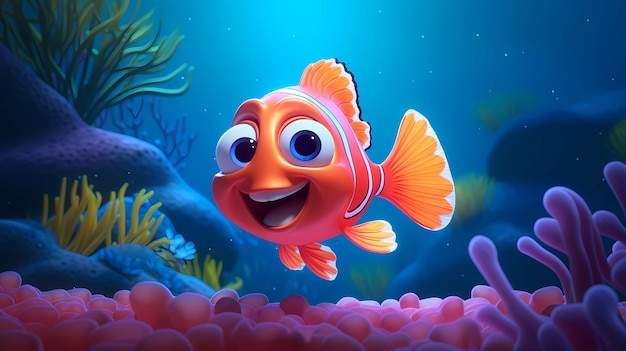 View of animated cartoon 3d fish