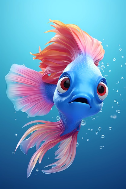 Free photo view of animated cartoon 3d fish