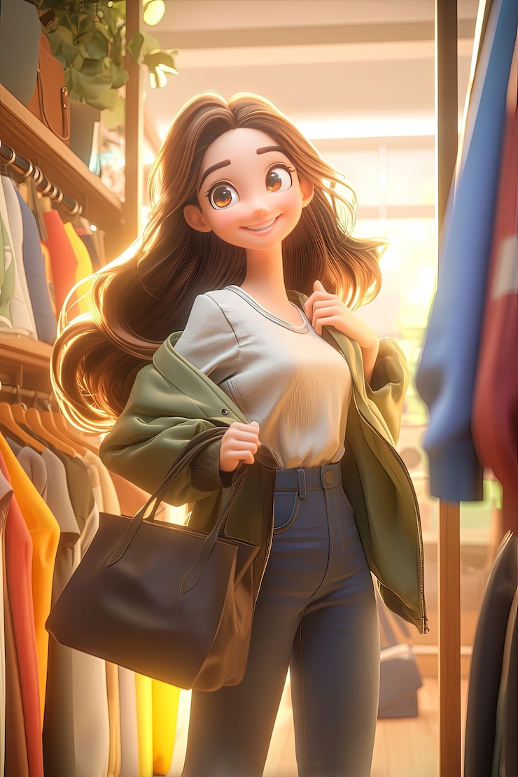 無料Photo アニメのキャラクターが商品を買う様子