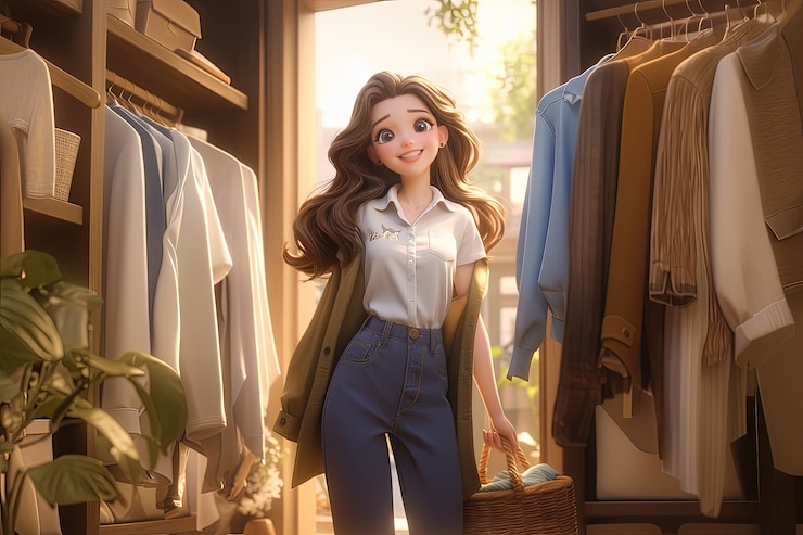 無料Photo アニメのキャラクターが商品を買う様子