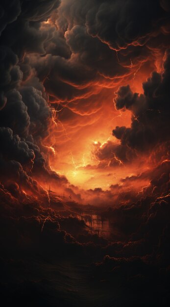 View of apocalyptic dark stormy clouds