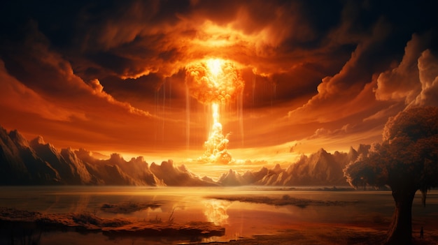 View of apocalyptic nuclear bomb explosion mushroom