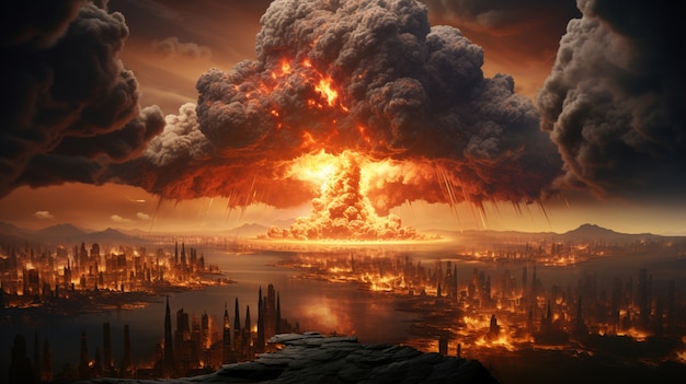 View of apocalyptic nuclear bomb explosion mushroom