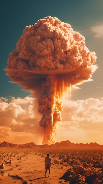 View of apocalyptic nuclear bomb explosion mushroom