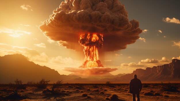 View of apocalyptic nuclear bomb explosion mushroom