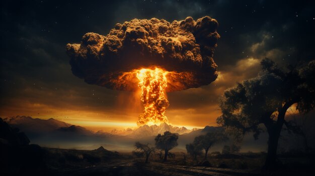 View of apocalyptic nuclear bomb explosion mushroom