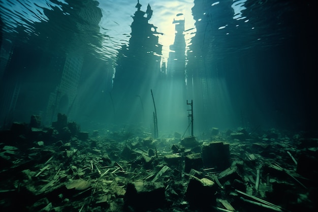 Free photo view of archeological underwater building ruins