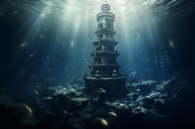 view of archeological underwater building ruins