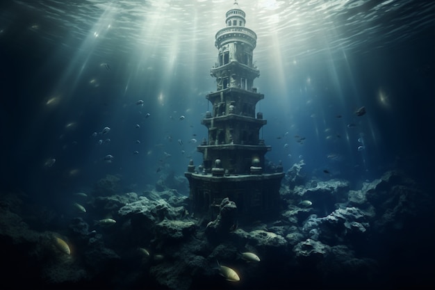 Free photo view of archeological underwater building ruins