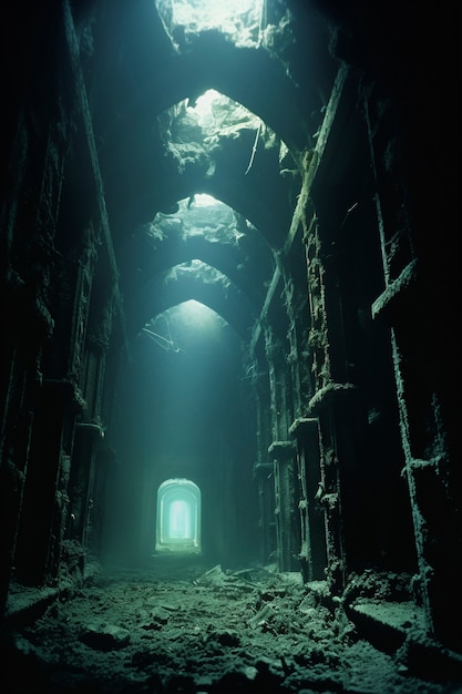 View of archeological underwater building ruins