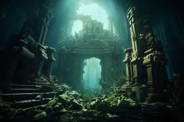 Вид на руины археологических подводных зданий
