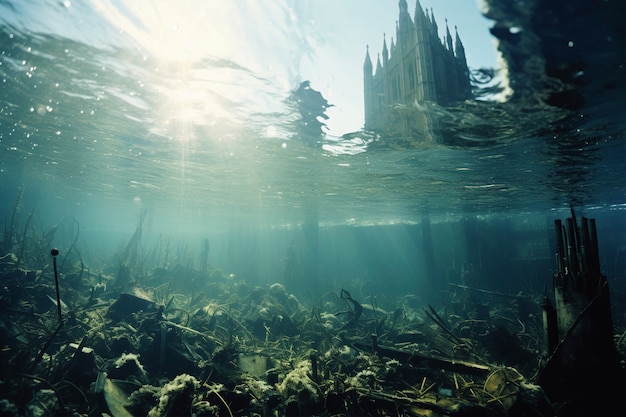 Free photo view of archeological underwater building ruins