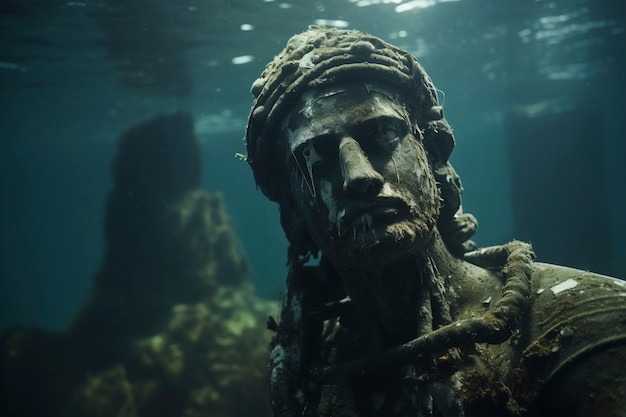 Вид на руины археологических подводных статуй