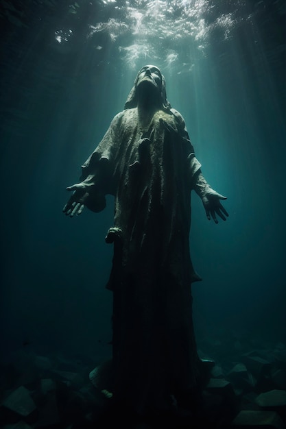 Free photo view of archeological underwater statue ruins