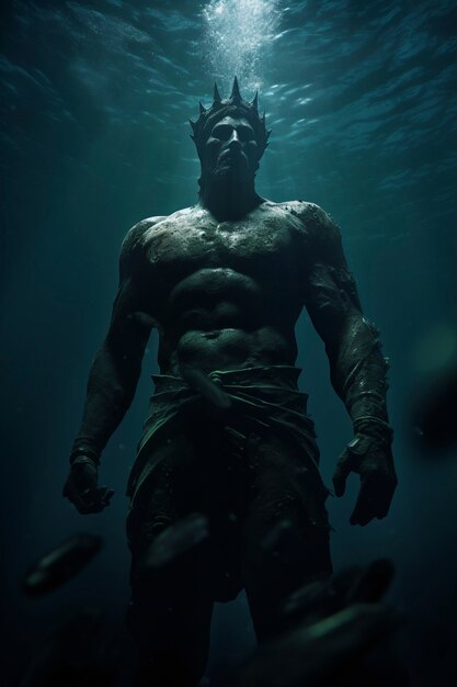view of archeological underwater statue ruins