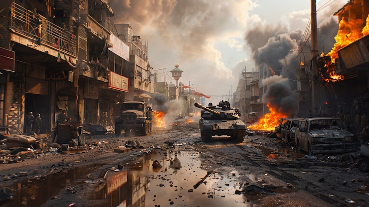 無料Photo 戦闘と戦争時に使用された武装戦車の景色