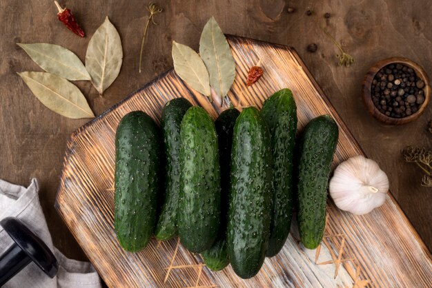 Above view arrangement with cucumbers