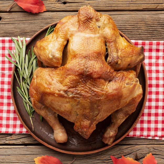 Free photo above view arrangement with delicious turkey