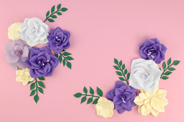 Above view arrangement with spring paper flowers