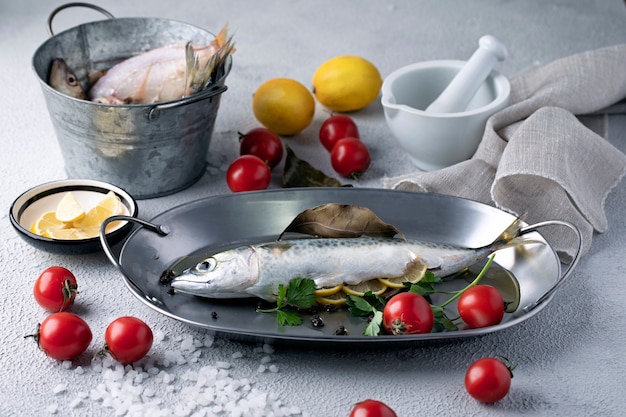 Free photo view of assortment of seafood with other garnish ingredients