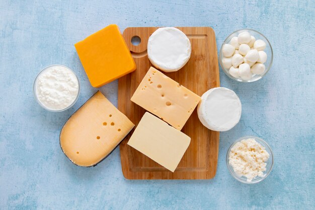 Above view assortment with dairy products