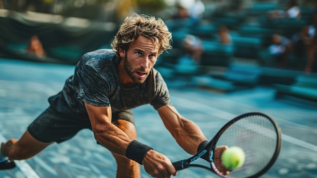 Foto gratuita la vista di un tennista maschio atletico