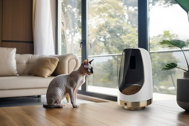 View of automated smart feeder for household pets