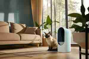 Free photo view of automated smart feeder for household pets