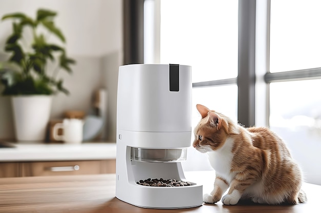 Foto gratuita vista dell'alimentatore intelligente automatico per animali domestici