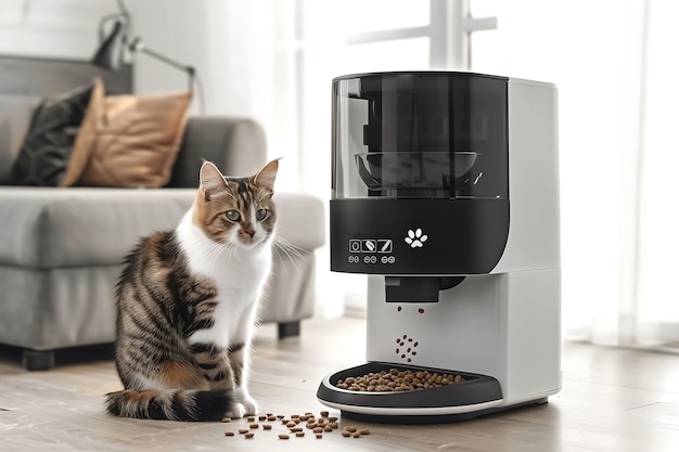 Foto gratuita vista dell'alimentatore intelligente automatico per animali domestici