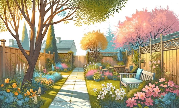 Free photo view of backyard garden in digital art style
