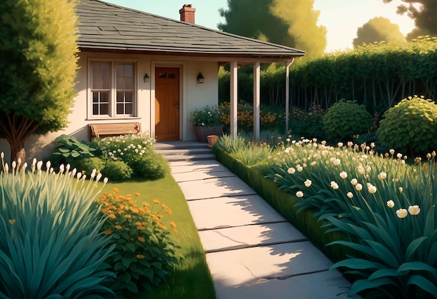 Free photo view of backyard garden in digital art style