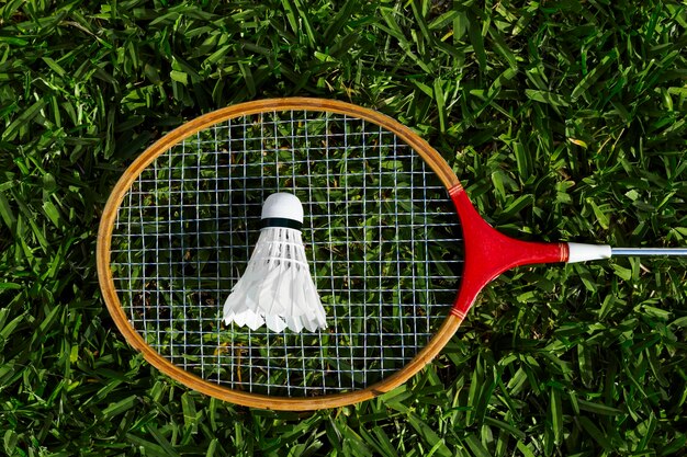 Above view badminton sets still life