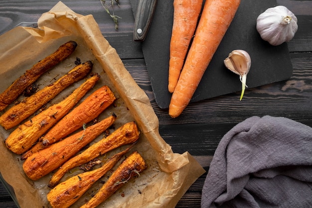 Free photo view of baked carrots