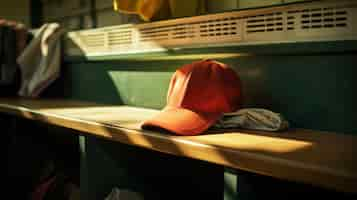 Free photo view of baseball cap on bench