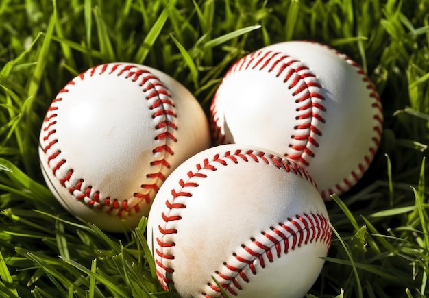 View of baseballs on the grass