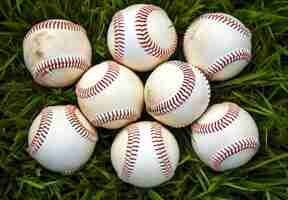 Free photo view of baseballs on the grass