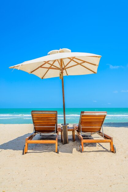 View of beach chairs on a sunny day