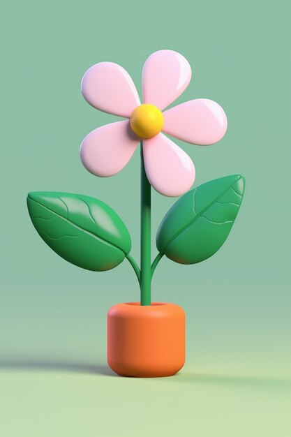 Вид на красивый 3d цветок в горшке