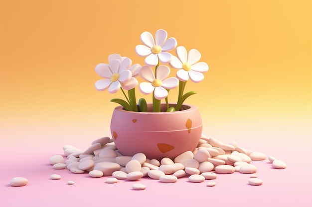 Foto gratuita vista del bellissimo fiore 3d in vaso