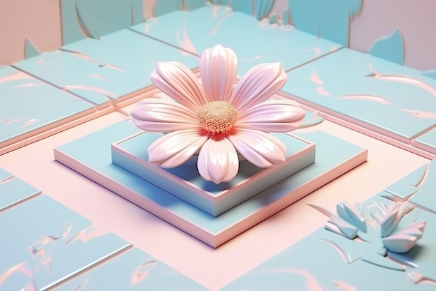 Вид на красивый трехмерный цветок на приподнятой квадратной кровати