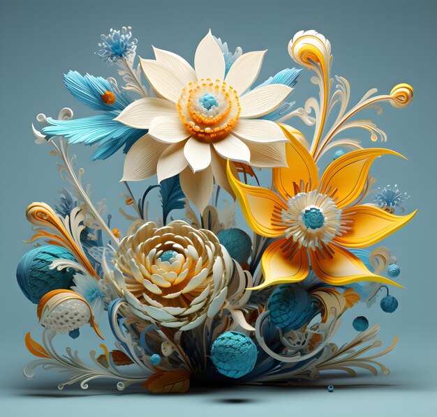 View of beautiful abstract 3d flower arrangement